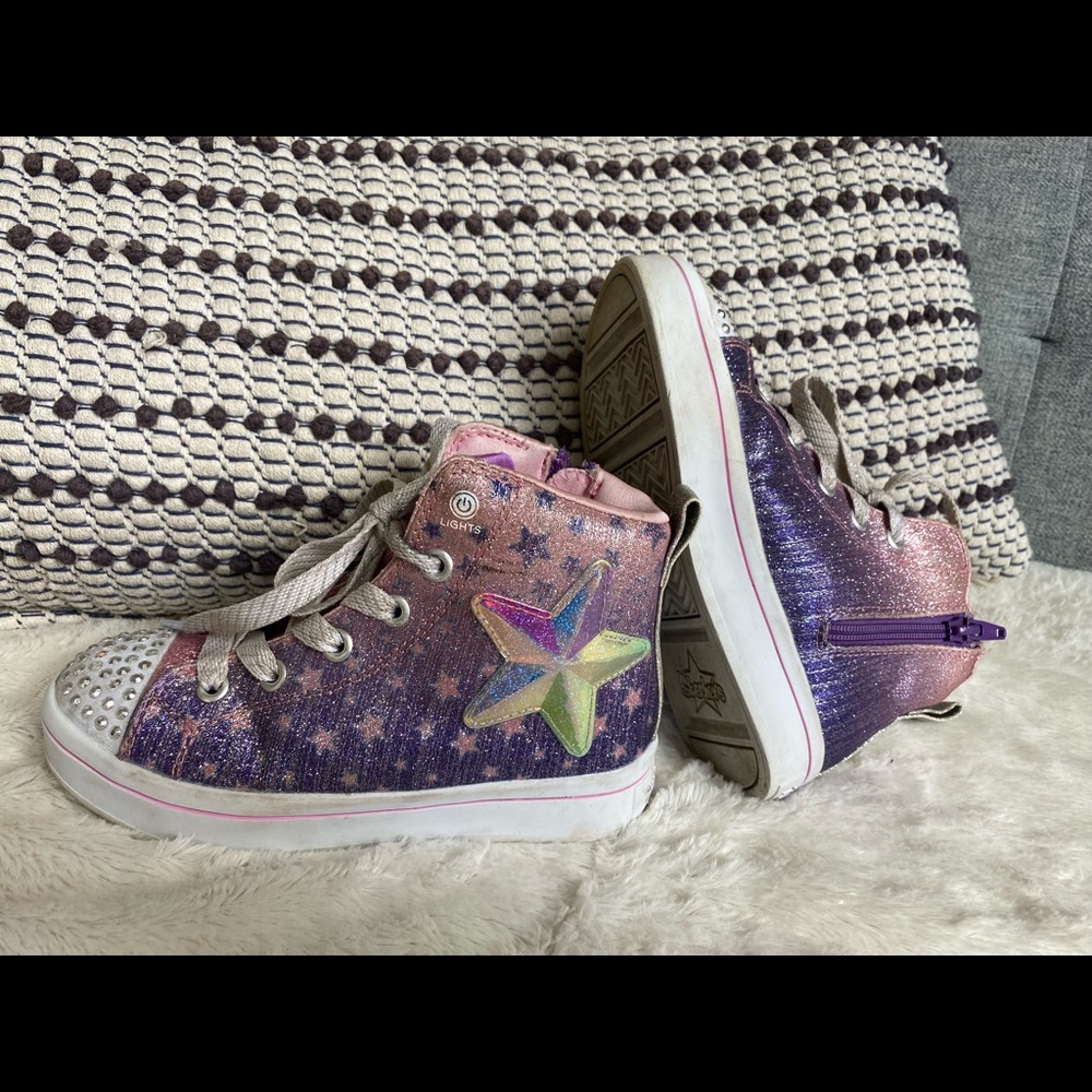 SKECHERS TWINKLE TOES LIGHTS TWI-LITES STARRY GEM HIGH-TOP SNEAKER - KIDS'
